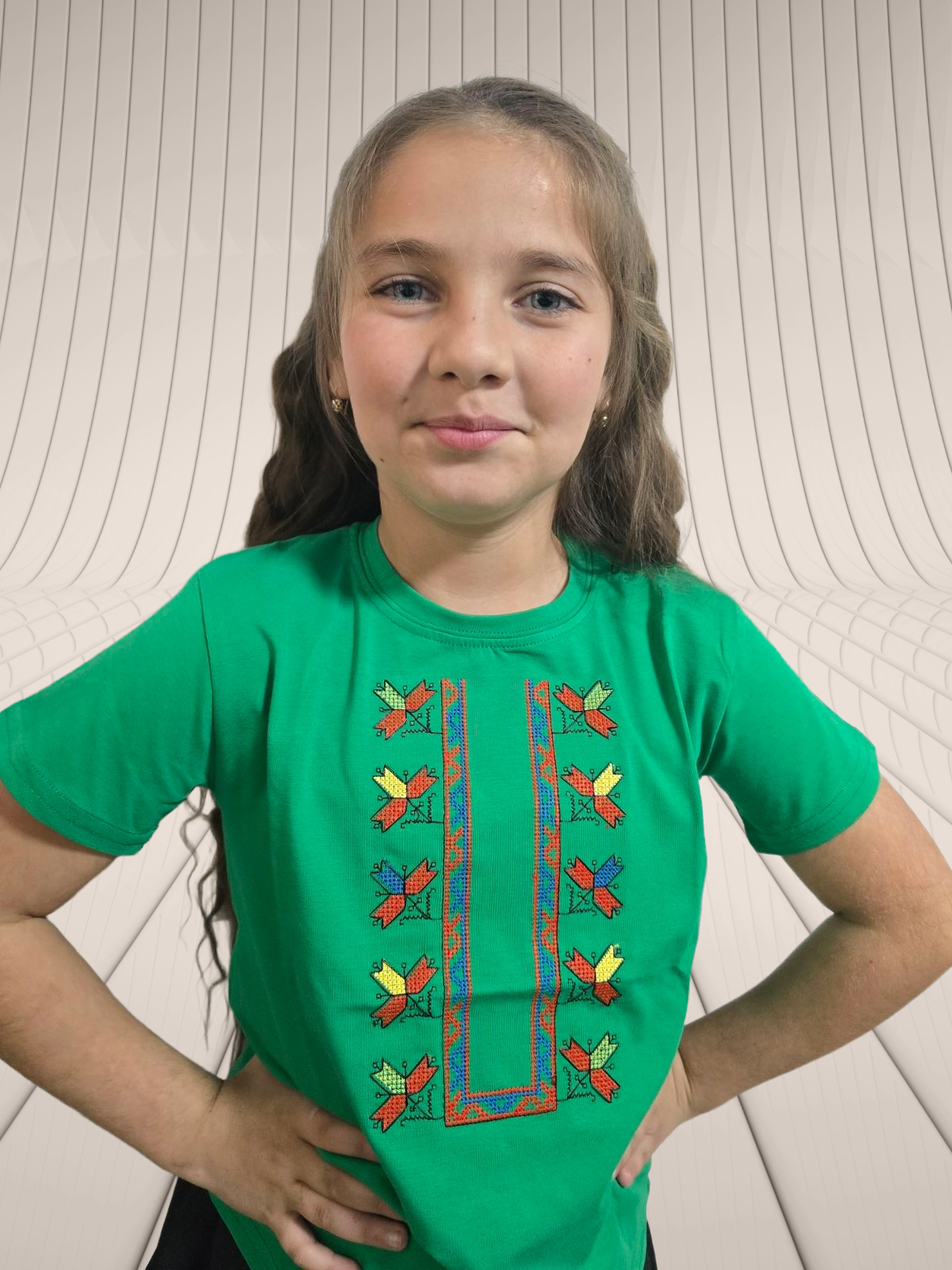 ДЕТСКА ТЕНИСКА -ШЕВИЦА БРОДЕРИЯ (ЗЕЛЕНА 10-1)